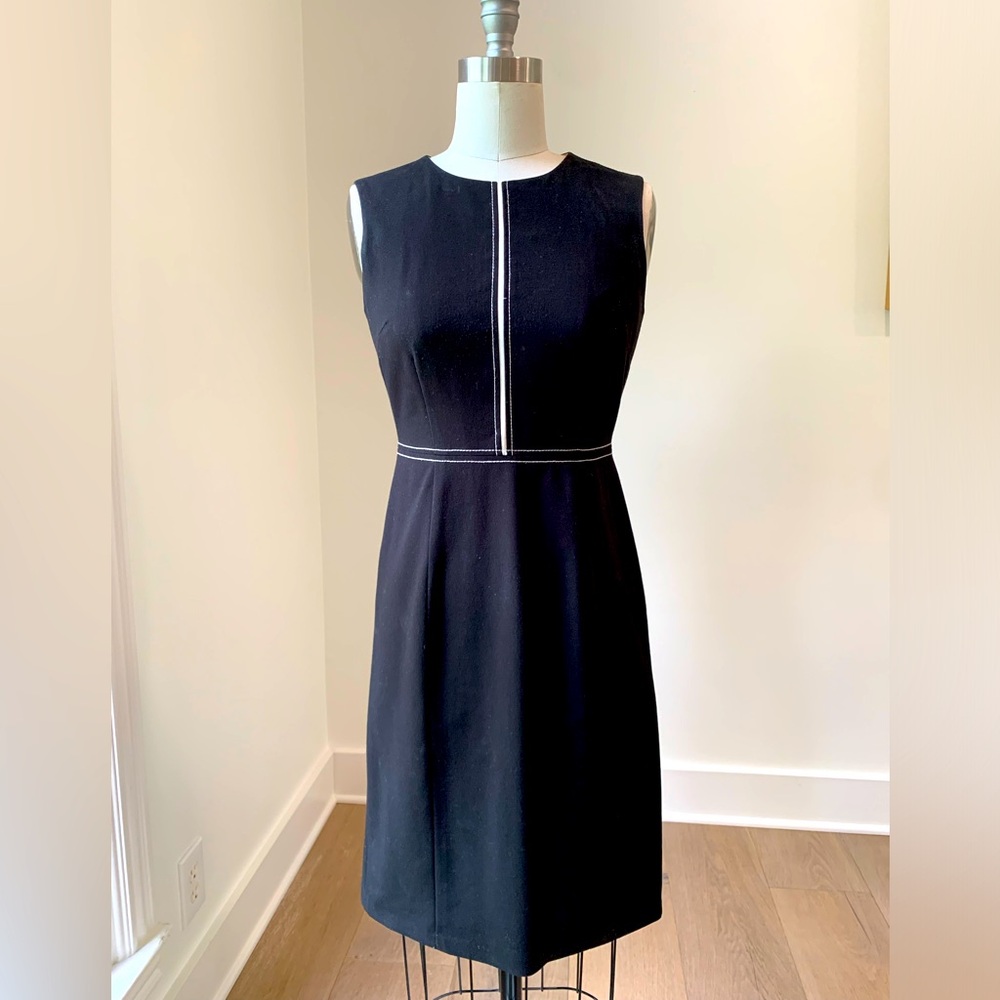 Size 4-6 Marc New York Andrew Marc Sleeveless Black Dress w/White Pinstripe